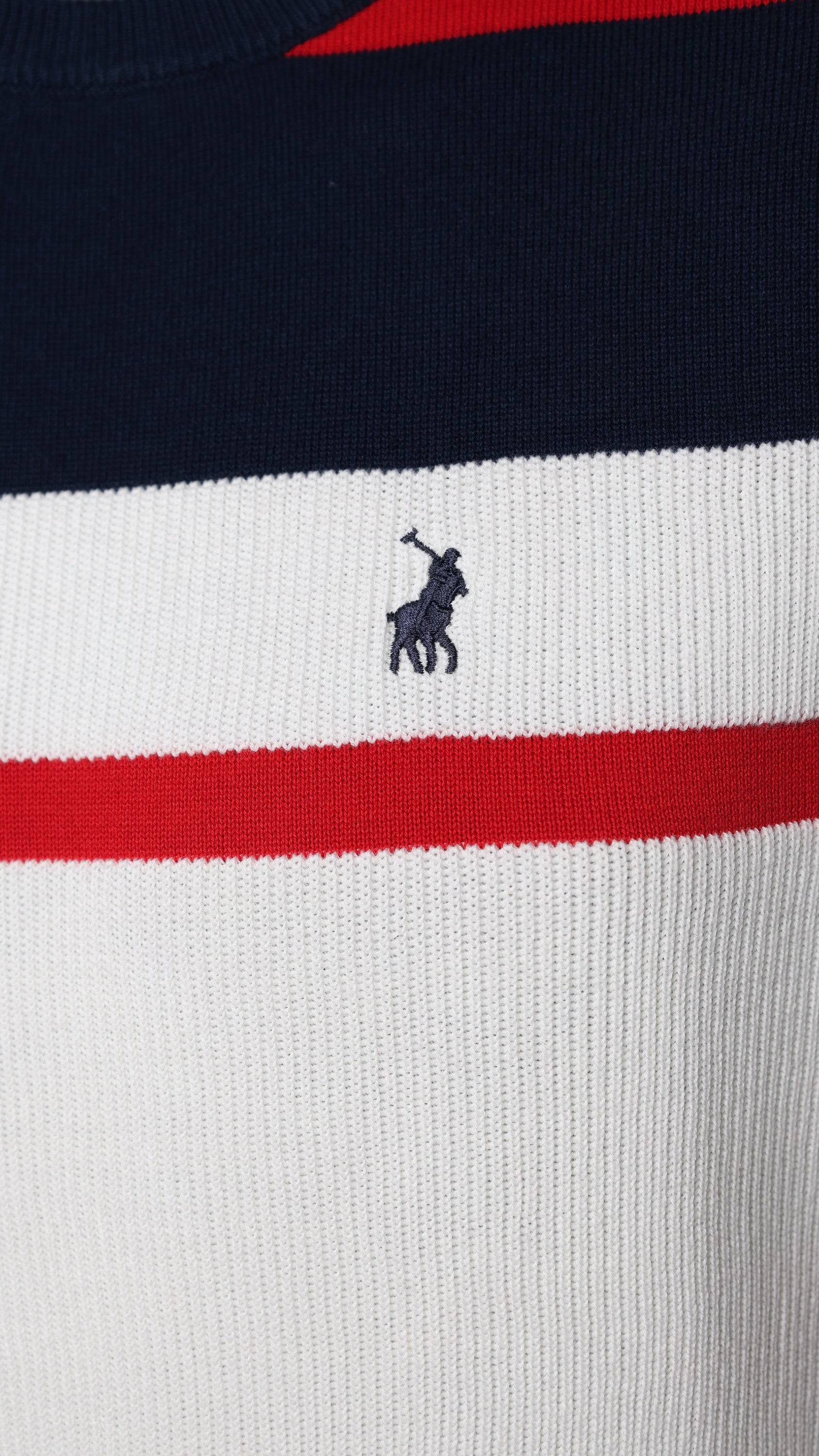 Polo Sweater Textured Stripe Logo Navy-White-Red